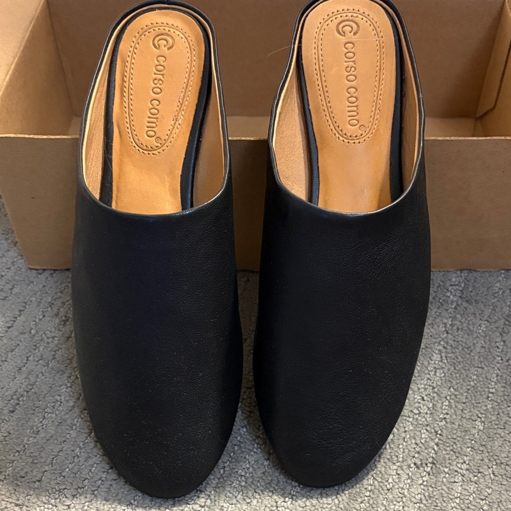 Corso Como Black Leather Mules